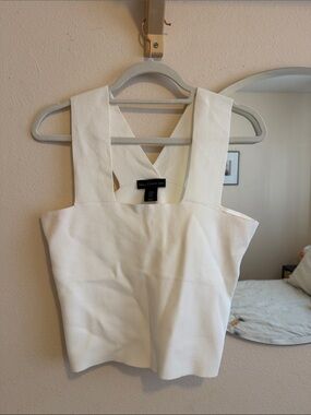 House of Harlow White Square-Neck Cropped Knit Tank